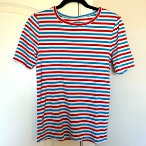 J. Crew Perfect Fit 100% Cotton Red White Blue Striped T-Shirt Size Medium